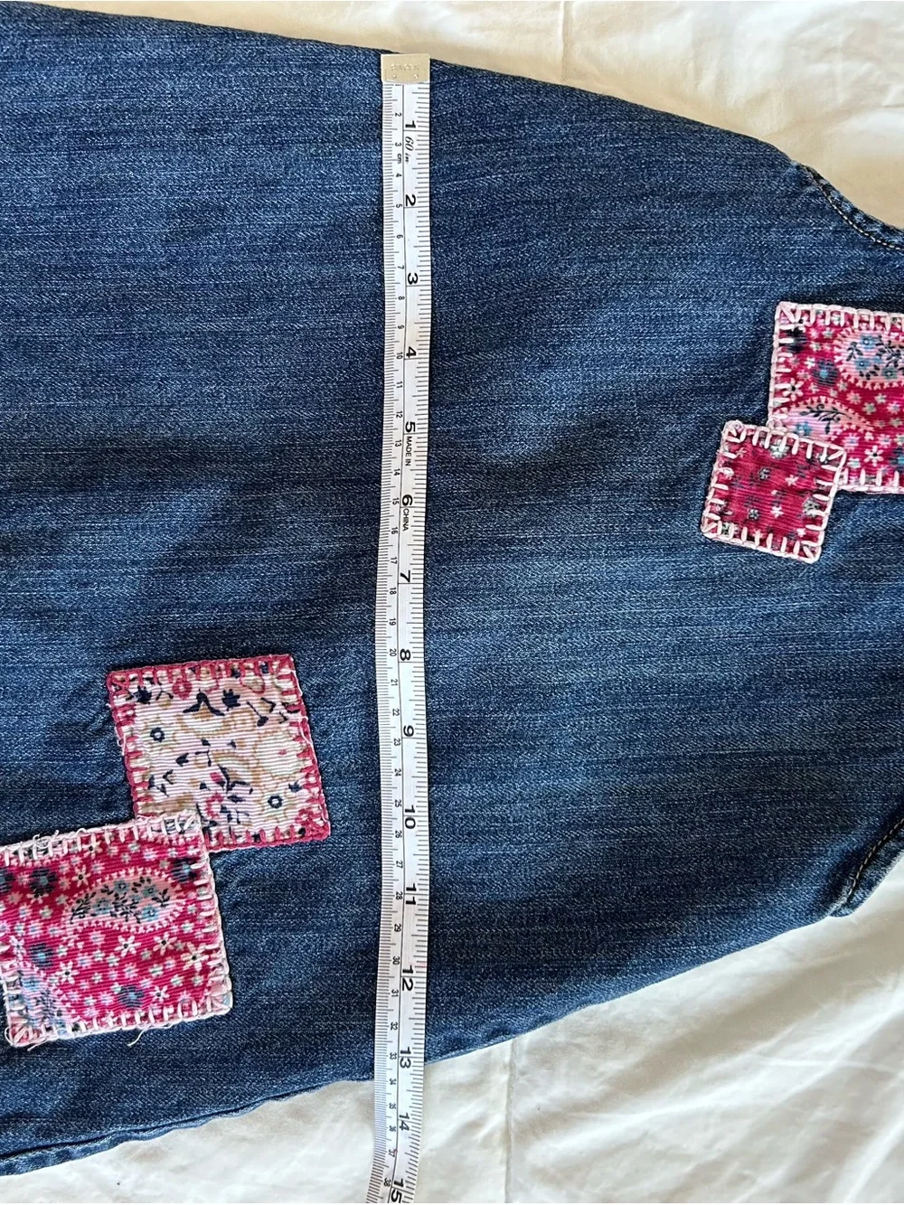 Vintage GAP Toddler Denim Dress with Pink Embroidered Patches